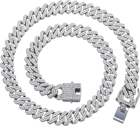 meenaz Mc Stan Chains Cuban Link Chain for Man Women girls gents Miami Necklace for men Iced Cubic Zirconia diamond Silver Long Stainless Steel Ice Rhinestone Hip hop Stylish Rapper -61-picture-40
