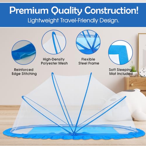 Image of RAMVIK Baby Mosquito Net, Mosquito Net for Baby 0-12 Months, Foldable Portable Mosquito Net for Baby with Breathable Mesh, 360 Protection, Bottomless Design,135 x 65 x 65 cm (Blue)