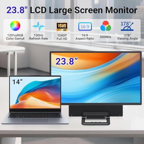 Image of 23.8'' Portable FHD 1080P IPS Monitor, 100Hz Laptop Screen Extender with USB-C & HDMI, Large Second Display for Office, Gaming, Mac, Windows