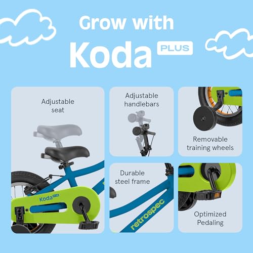 Image of Retrospec Koda Plus Kids Bike for Boys & Girls Ages 2-3 Years - Children's Bicycle, Adjustable Seat & Handlebars, Removable Training Wheels, Front Hand Brakes, Rear Coaster Brake & Safety Bell