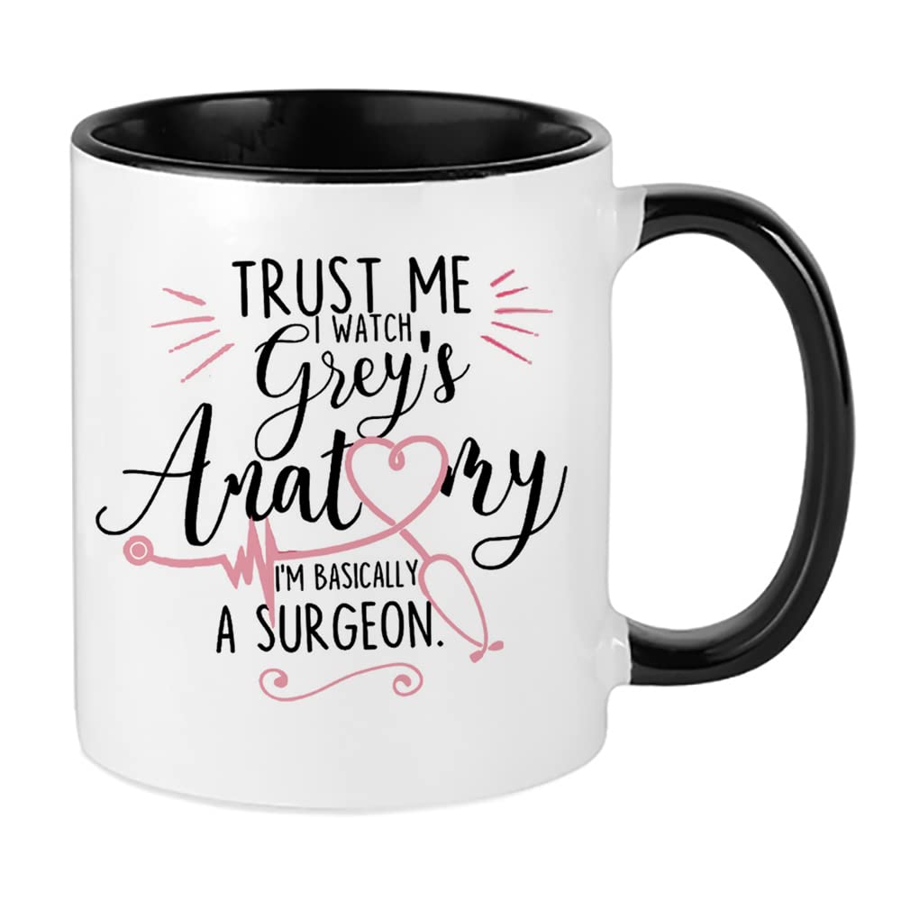 Giftme Trust Me I Watch I'm Basically A Surgeon Birthday Secret Santa Coffee Tea Mug Unique Inside Coloured Ceramic Mug. (Black Inside Coloured and Handle)