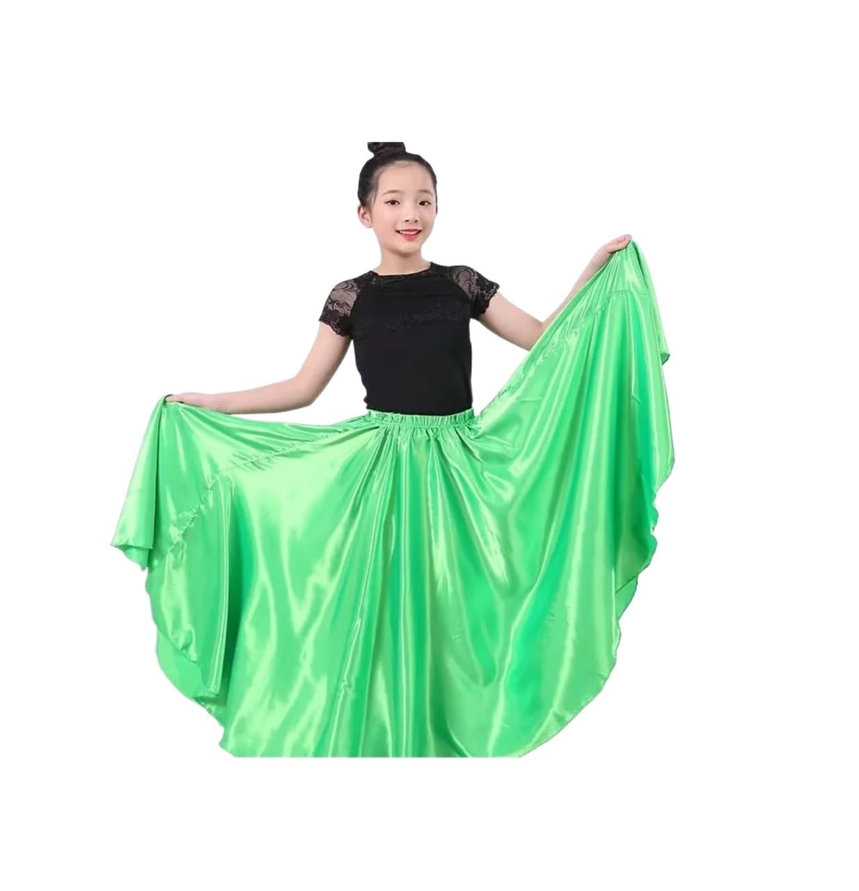 Gonna Lunga per Danza del Ventre, 1 Pezzo, Gonna per Danza del Ventre per Bambini, in Raso, con Apertura a 360 Gradi (Colore 3, Altezza 110 cm)