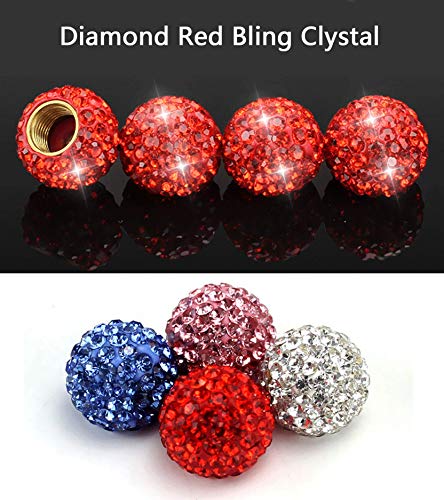 Deselen Bling Valve Stem Cap, Sparkling Rhinestones With Metal Copper, Red #TOP1