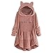Sweat à capuche en polaire pour femme avec poches et oreilles de chat imprimé chaud en peluche, rose, S
