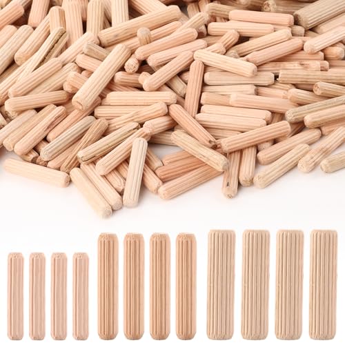 LOPYXBR 900 Stück Holzdübel Set M6 M8 M10 6x30 mm 8x40 mm 10x40 mm Rillendübel Runde Möbel Holzdübel für Handwerker Schreiner Holzbearbeitung Heimwerker