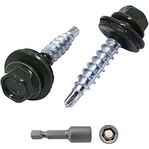 Pack of 30 Metal Roofing Bolts, 3/16" x 1" 4.8 x 25 mm Painted Self Drilling Screws with EPDM Washers, Sheet Metal Hex Bolt, Chrome Green RAL 6020