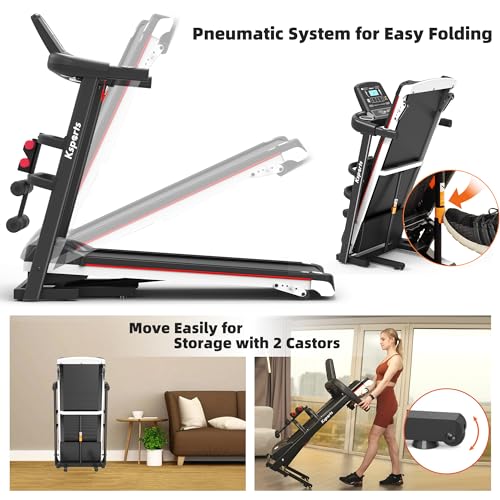 Image of Ksports Foldable 16.5 Inch Cardio Fitness Portable Treadmill with Bluetooth Connectivity, LCD Display, and Tracking Apps for Home Gym Equipment, Black
