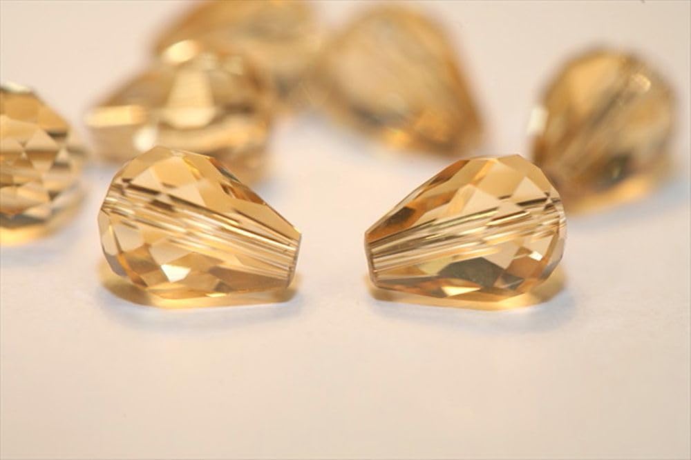 100 cuentas de cristal austriaco Adabele de 8 mm en forma de lágrima, color amarillo dorado, champán, compatible con 5500 cristales de Swarovski Preciosa SST-828