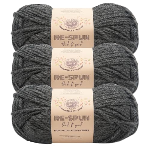 Image of Lion Brand Yarn, Re-Spun Thick & Quick Yarn, Raven, Black, 3 Pack