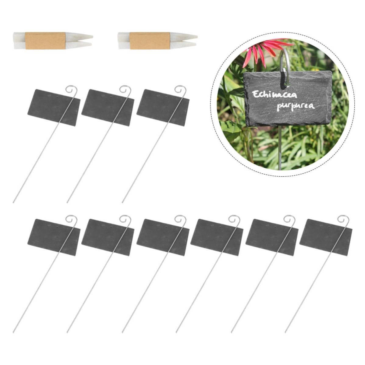 Toddmomy Schwarze Schiefer Pflanzenetiketten aus Edelstahl mit Stift Wiederverwendbare Gartenmarkierungen für Blumentöpfe und Innenhöfe Einfach zu Beschriften und Praktisch