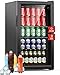 WIE Nevera Pequeña, Refrigerador de Bebidas con Puerta de Vidrio, 3 Estantes Ajustables, Control Inteligente, Puerta Reversible, Frigorificos Pequeños para Inicio/Bar/Oficina/Hotel (Negro 86L)