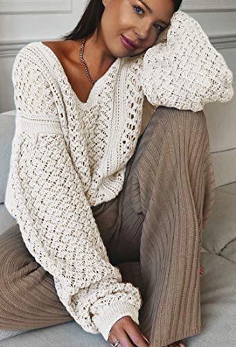 CCTOO Women's Sweaters Casual Oversized V Neck Off Shoulder Sexy Crochet Sweater Batwing Sleeve Pullover Loose Tops2