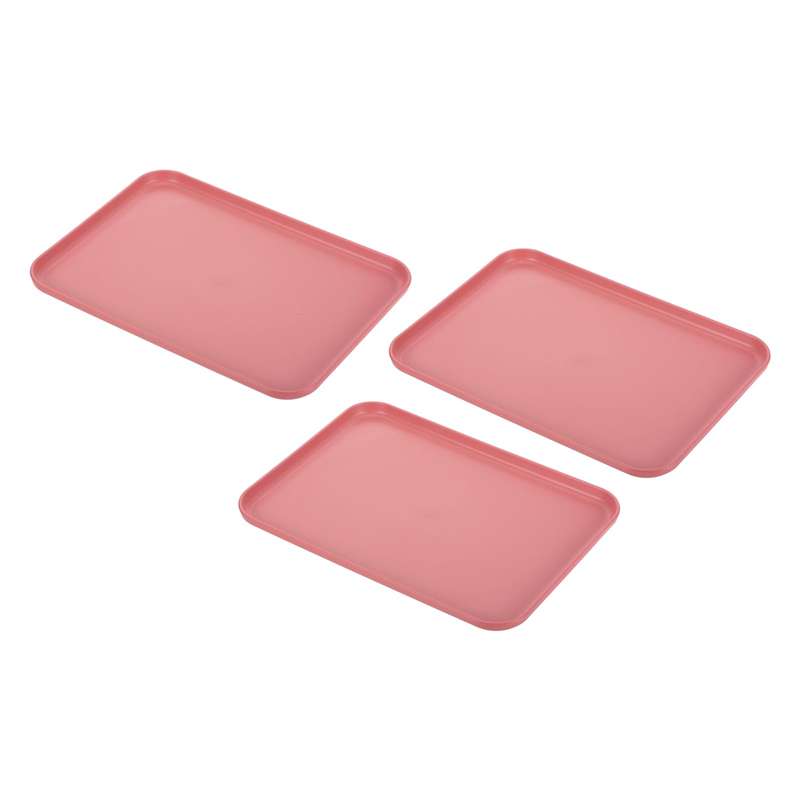 PATIKIL 12x9" Fast Food Tray, 3 Pack PP Plastic Reusable Multi-Purpose Non-Slip Rectangle Serving Tray for Cafeteria Restaurant Home Kitchen, Rose Red