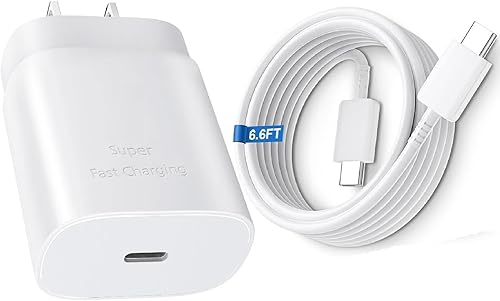 Samsung Cargador tipo C de carga súper rápida de 25 W, bloque de cargador de pared USB C y cable tipo C de 6.6 pies para Samsung Galaxy Samsung Cargador tipo C de carga súper rápida de 25 W, bloque de cargador de pared USB C y cable tipo C de 6.6 pies para Samsung Galaxy