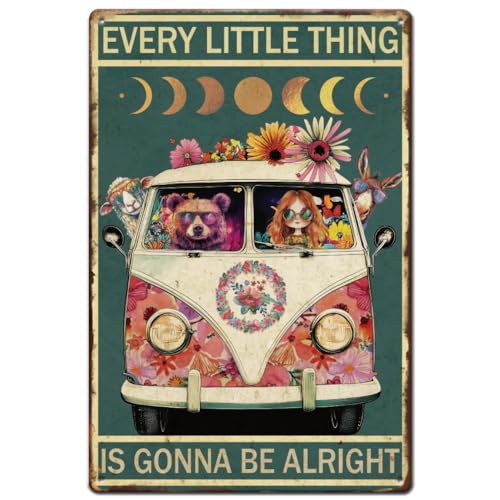 SUPERDANT Plaque Metal Vintage Hippie Bus Plaque Decorative Metal Hippie Affiche Rétro en Métal Panneau D'Art Mural Décoration Amusante Deco Vintage
