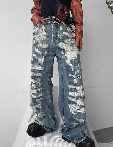 FCOOLYEET Flare Jeans Men Y2k Bootcut Baggy Ripped Jeans Streetwear Bell Bottom Destroyed Demin Jeans2