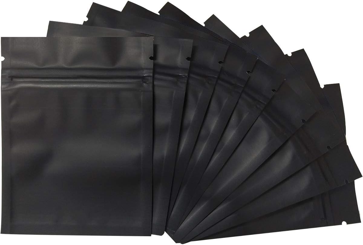 100 Pack Smell Proof Bags 3 x 4 Inch Resealable Mylar Bags Foil Pouch Bag Flat Bag Matte Black