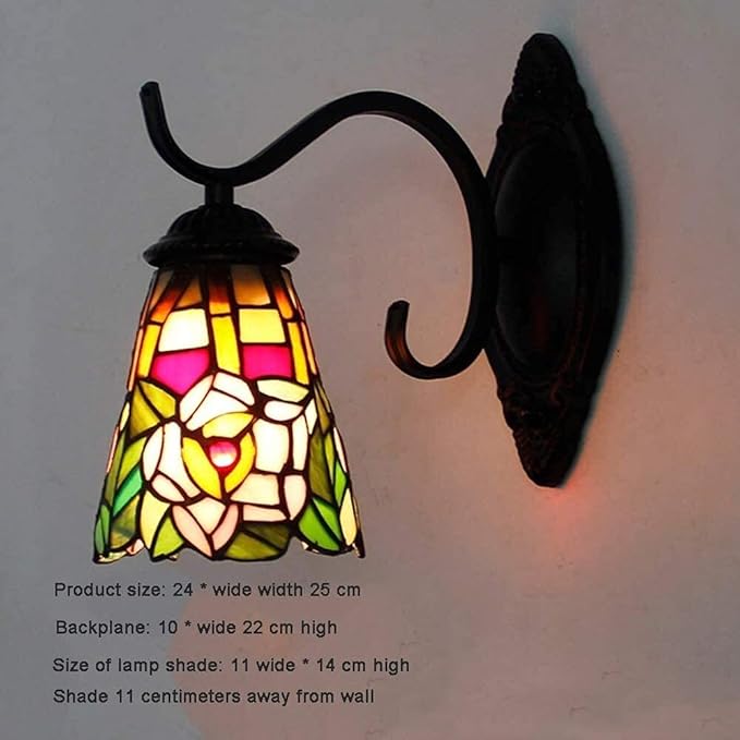 NZDY Wall Lights 1 * Flame Wall Lamp Retro Stained Glass Lampshade Sconce Mermaid Corridor Bathroom Mirror Living Room Candle Light Wall Lamp,A photo 3