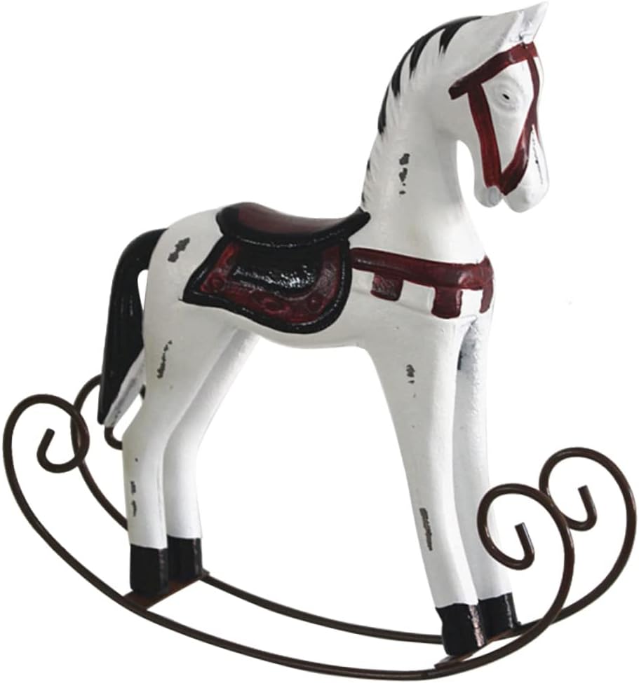 2pcs White Wooden Rocking Horse Handmade Craft Charming Animal Desktop Adornment for Home Decor Unique Vintage Ornament for Art Lovers