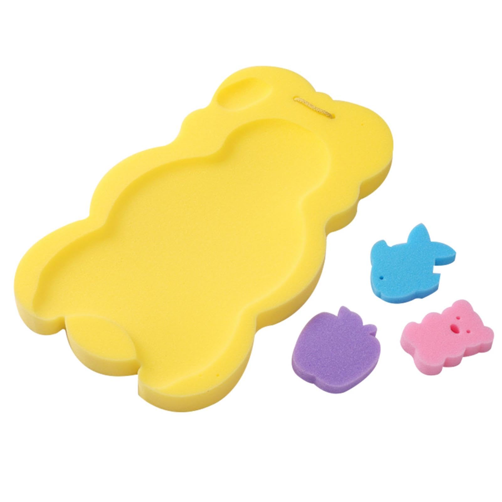 Bath Sponge - Luxurious New Born Bath Cushion, Gentle Baby Bath Sponge Pad | Slip Resistant Cozy Inffant Shower Mat, Esential New Born Care Bath Sponge with 1pc Bath Sponge Mat and 3 Bath Sponges