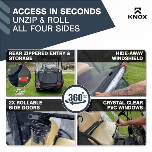 4 Person Golf Cart Enclosure, 2+2 Seater, 600D Transparent Golf Cart Cover Storage, Golf Cart Accessories, Up to 61.5\" L roof, Compatible with EZGO TXT/RXV, Yamaha, Club Car DS/Precedent, Evolution - Thumbnail 5