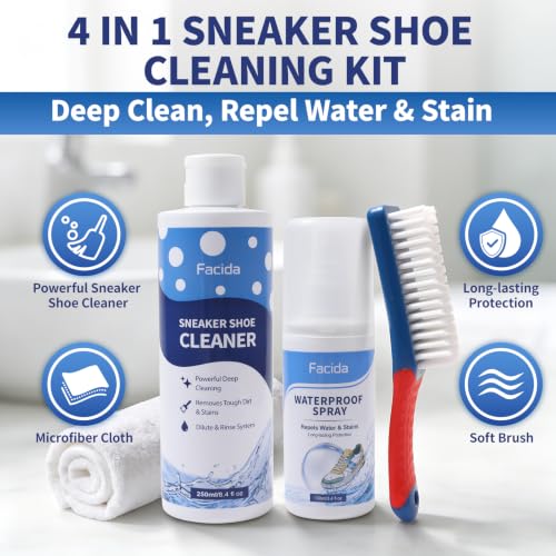 Shoe Cleaner Kit for Sneakers - 8.4 fl oz Sneaker Cleaner, Protector Spray by Facida - Used condition - Image 8
