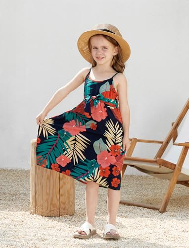 Image of PATPAT Family Matching Outfits Mommy and Me Dresses Hawaiian Tropical Vacation Beach Spaghetti Strap Dress and Shirt