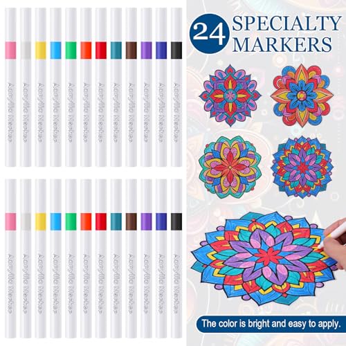 Potchen 48 Pcs Stained Glass Mandala Art Kit DIY Window Clings with Markers Color Your Own Suncatchers for Adults Hobby Teens Women Elderly Home Decor Gift (Floral) by Potchen - Image 3