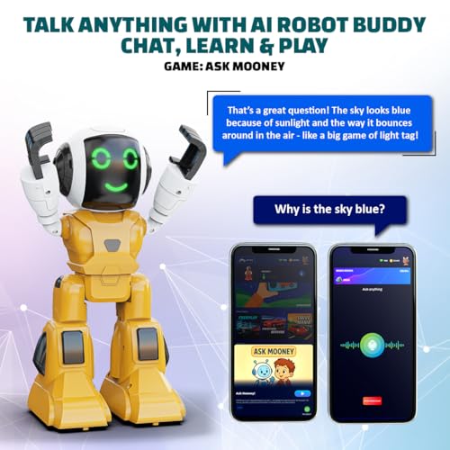 Image of Mirana Moonwalker | Smart Interactive Walking & Talking Robot | USB Rechargeable Type-C | in-Built Bluetooth Speaker | Remote & App Controlled Toy for Kids 2+ 3+ 4+ 5+ 6+ Years (Yellow)