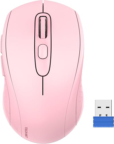 TECKNET Mouse inalámbrico para laptop, mouse inalámbrico de computadora de 2.4G, 5 niveles ajustables 4800 DPI, mouse silencioso con receptor y 6