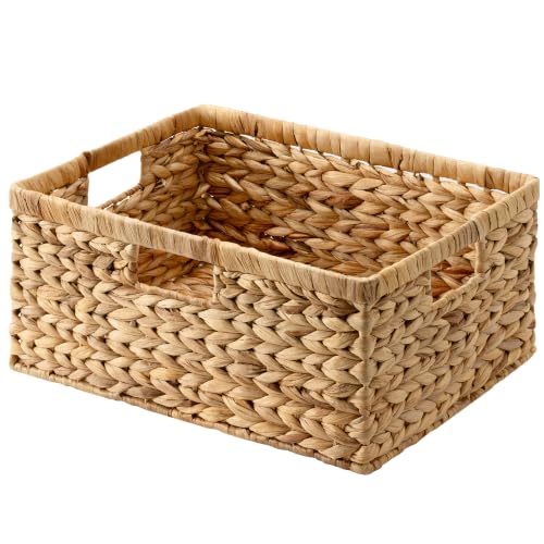 StorageWorks Extra Large Wicker Baskets for Organizing, Water Hyacinth Storage Basket with Built-in Handles, 1 Pack