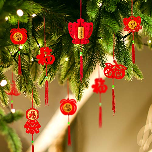 Whaline 36 Pieces Chinese New Year Decorations Chinese Knot Pendant Red Hanging Ornaments,Lucky Fu Pendants For New Year Home Office Car Trees Spring Festival New Year Decorations (6 Designs) #TOP3