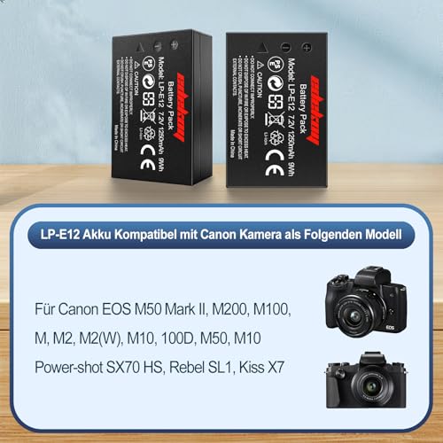 Batería LP-E12 compatible con Canon M50 de 1250 mAh repuesto de cámaras fotográficas 2
