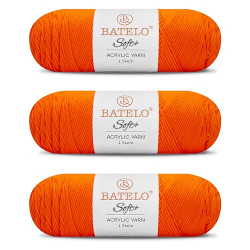 BATELO Soft Orange Yarn 1008 Yards - 3 Pack Acrylic