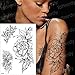 Produktbild 3 Stücke-Schwarz Rose Tattoo wasserdicht Tattoo Aufkleber Pfingstrose Blume Tattoo Bleistift Zeichnung Blatt Tattoo weiblichen körper Kunst