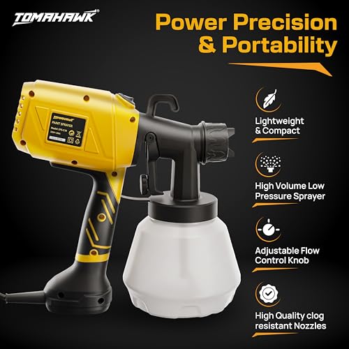 Image of Tomahawk EPS-C10 550W Electric Paint Sprayer - Spray Gun for Painting Home & DIY | 100% Copper Motor | 1000ml Tank | 3 Nozzles (1.0 /1.8 /2.5mm) | HVLP 800ml /min (Yellow)