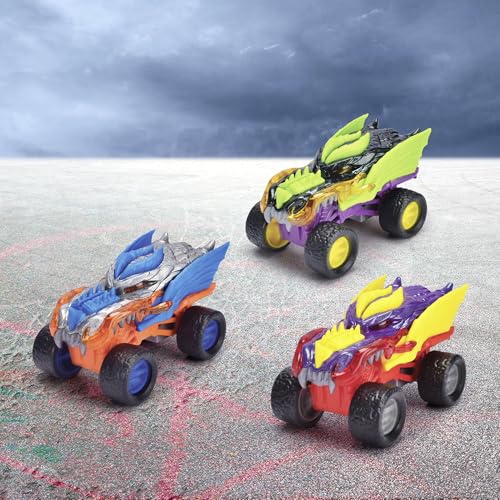 Dickie Toys - Metal Monster Dragon Auto (15 cm) - Drachen-Monstertruck ab 3 Jahre, Spielzeugauto f&uuml;r Kinder mit R&uuml;ckzug, Federung & Gummireifen (3-Fach Sortiert, zuf&auml;llige Auswahl)