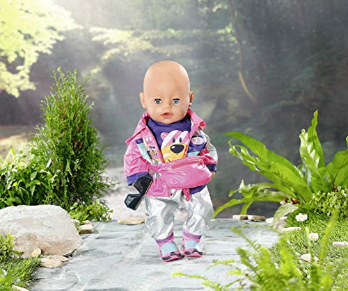 BABY born Zapf Creation 830031 Deluxe Fahrrad Set für 43cm Puppen mit rosa Jacke, lila Shirt, Silber glänzender Hose, Schuhen, Gürteltasche und Sonnenbrille, Einfarbig – Bild 6
