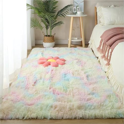 Tapis moderne à poils longs antidérapant déco salon chambre multicolore - 2