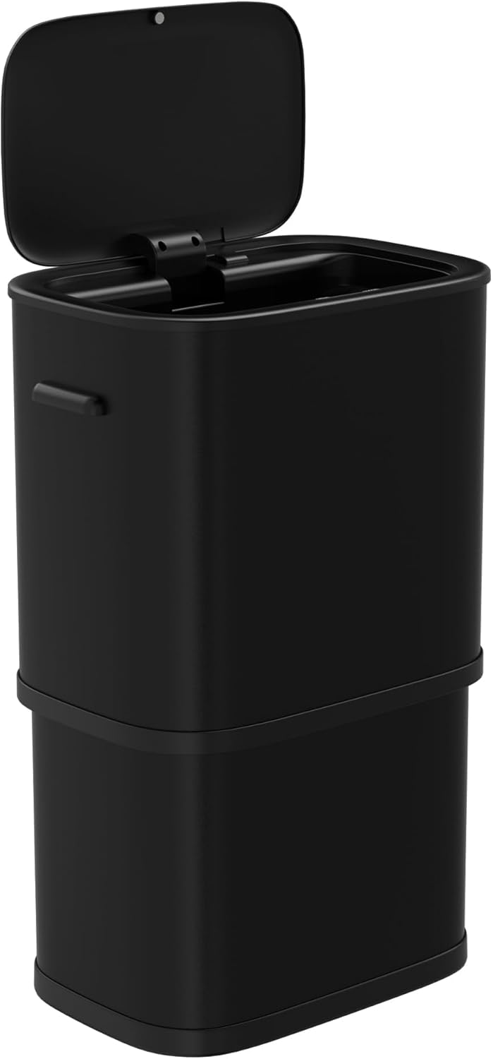 Furnify 16 Gallon/60L Automatic Trash Can for Kitchen, Motion Sensor Stainless Steel Garbage Can with Lid, Touchless High-Capacity Garbage Waste Bin, Soft Close for Kitchen, Home, Office, Black
