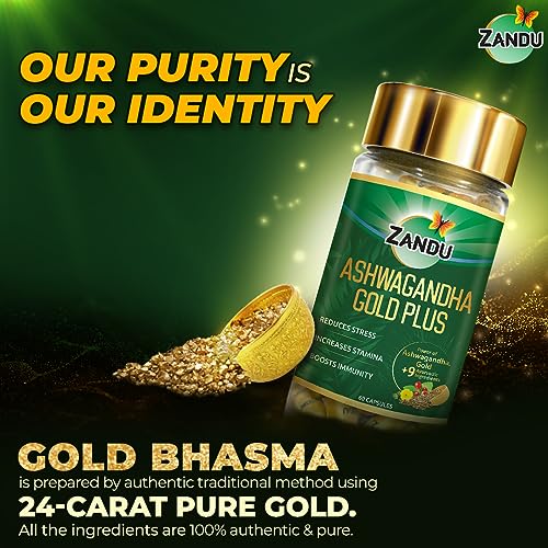 Zandu Ashwagandha Gold Plus | Made with Gold, Ashwagandha, Safed Musli, Shilajit & Other Ayurvedic Ingredients | Helps to Boost Stamina, Strengthens Immunity | 60 Caps - Image 4