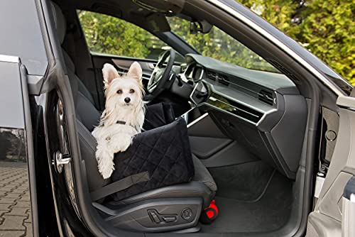 Exclusive Hunde Autositz | Autositz für Hunde, Katzen, Haustier | Rückbank, Beifahrersitz | Hundebett, Hundetasche | Wildlederimitat, Velvet | Farbe: Schwarz | Große: M (47x40 cm)