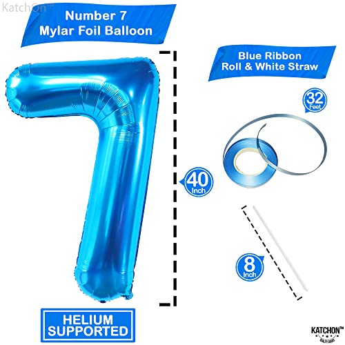 Image of KatchOn Giant Blue Number 7 Balloon - 40 Inch | 7th Birthday Balloon | 7th Birthday Decorations, 7 Year Old Balloon, 7 Number Balloons for Anniversary Decorations, 7th birthday decorations boy