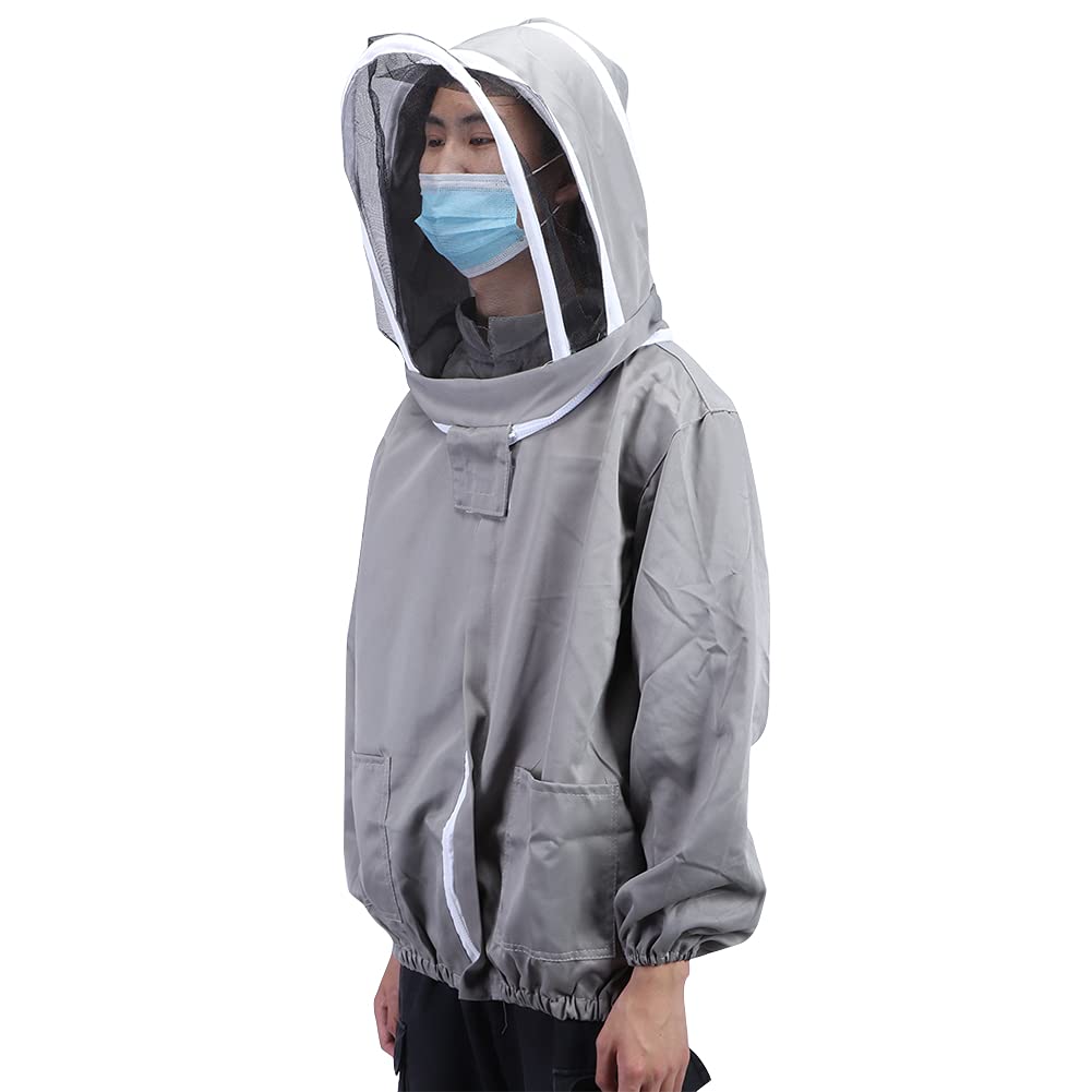 SIXRUN Giacca da Apicoltore Tuta da Ape in Cotone Poliestere con Doppie Cerniere Velo Pieghevole Grembiule Copertura Viso Vestibilità Traspirante per Apicoltori Ispezione dell'alveare e Lavoro in