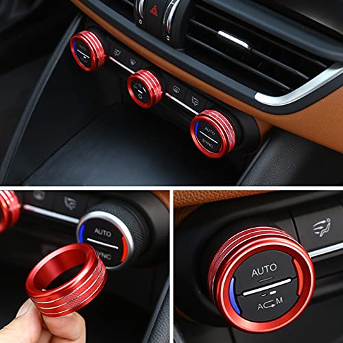 Image of 3PCS Car AC Knob Trim Air Conditioner Audio Cover Rotary Decoration Ring Sticker Decal fit for Alfa Romeo Giulia 952 Stelvio 949 2016 2017 2018 2019 Interior Accessories