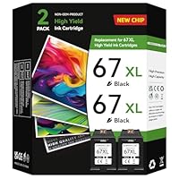 67XLBlack Ink Cartridges Compatible for HP 67 Ink Cartridges Compatible for HP Ink 67 XL Fit for DeskJet 4155e 2855e 2755e 2700 2700e 2800e 4100 4255e 2734e Envy 6055e 6455e 6000 6400 Printer(2 Black)
