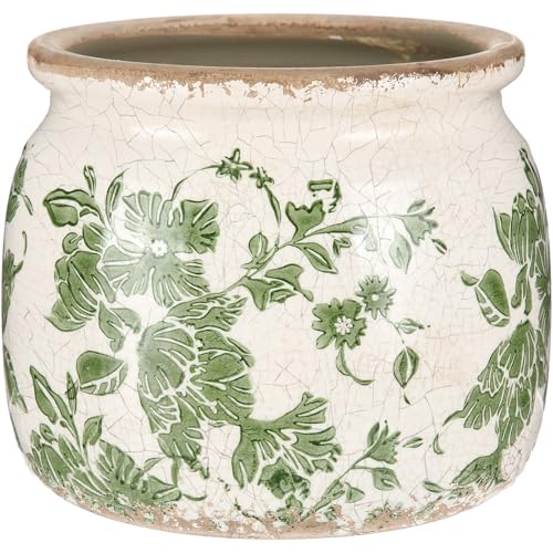 Ninehaoou Vintage Planter Large Ceramic Plants Pot Beige Green Vintage Floral Ice Crack Cottage Scroll Vase Flower Vase Pot Indoor Plants Home Kitchen Decor Farmhouse Antique Decorative Gifts