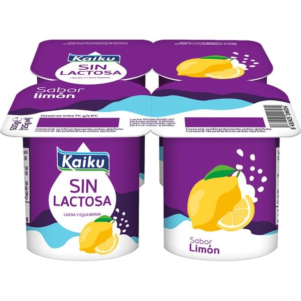 (6 PACK) de 4 x 125 g. KAIKU Yogur sin lactosa con varios sabores (Refrigerado) (LIMON)