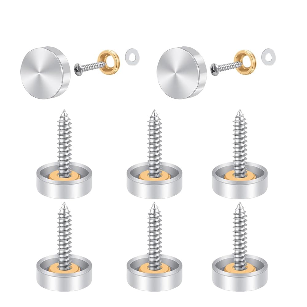Leliafleury 8 Sets Mirror Screws Caps 30mm Decorative Cap Covers Stainless Steel Mirror Screws for Bath Plates Tables Wardrobes Furniture Brushed Sliver