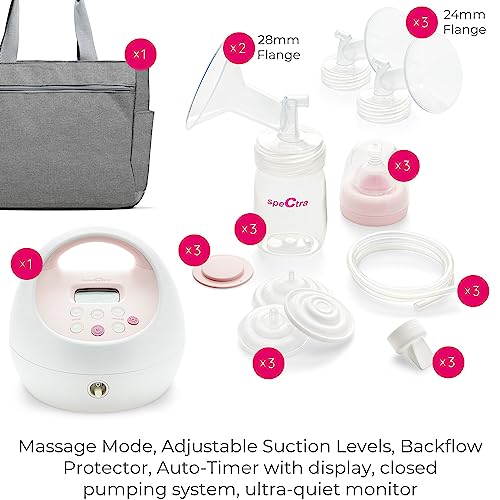 Spectra Baby S2 Plus Premier Electric Breast Pump with Grey Tote Premium Accessory Kit - 24 mm
